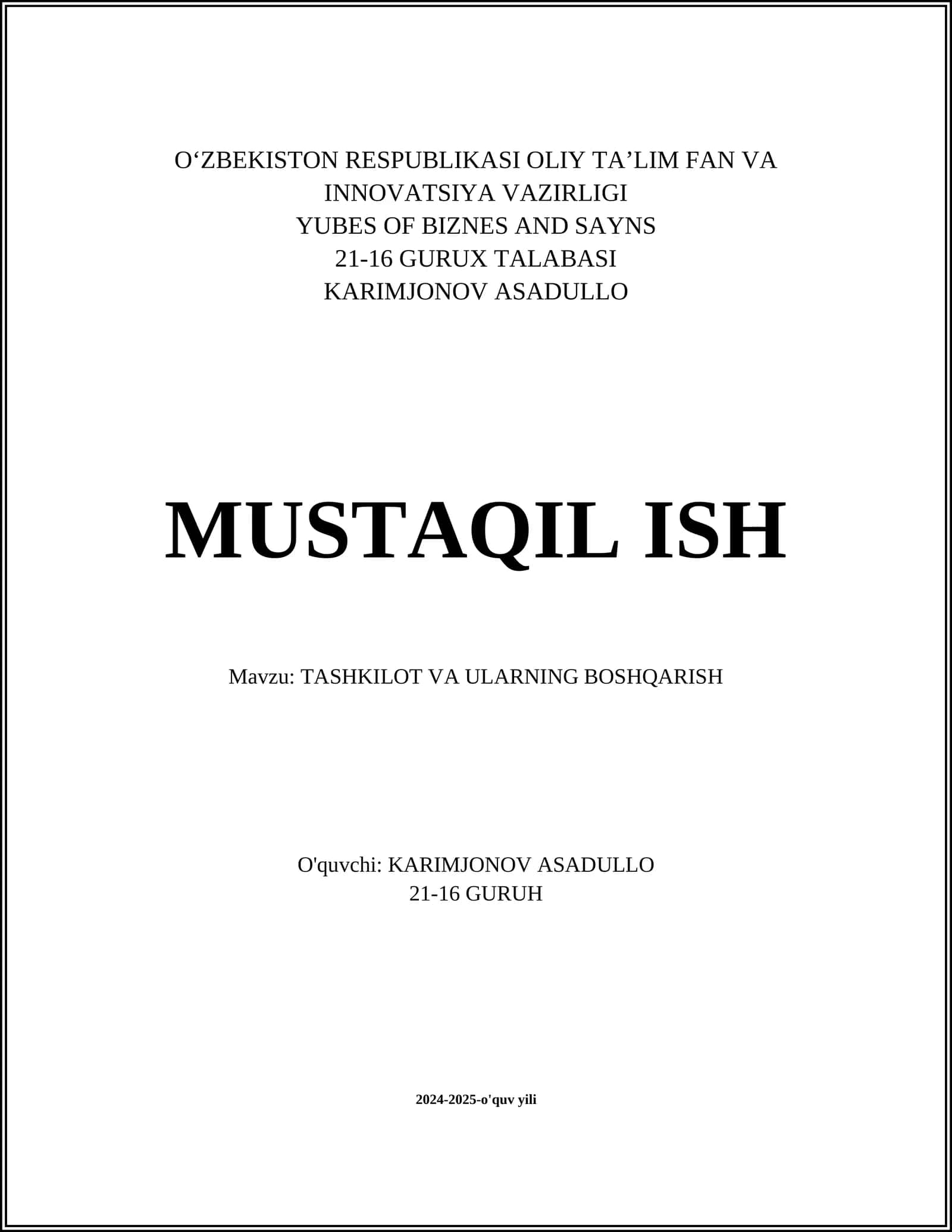 Tashkilot va ularning boshqarish