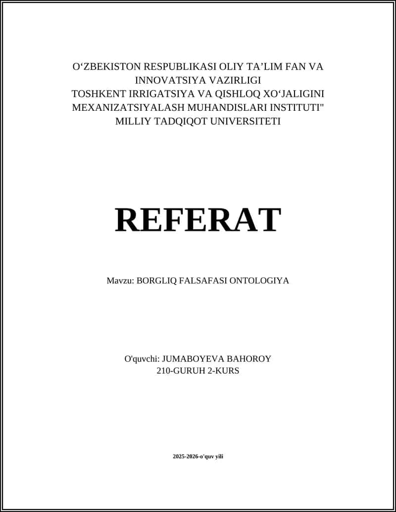 BORGLIQ FALSAFASI ONTOLOGIYA