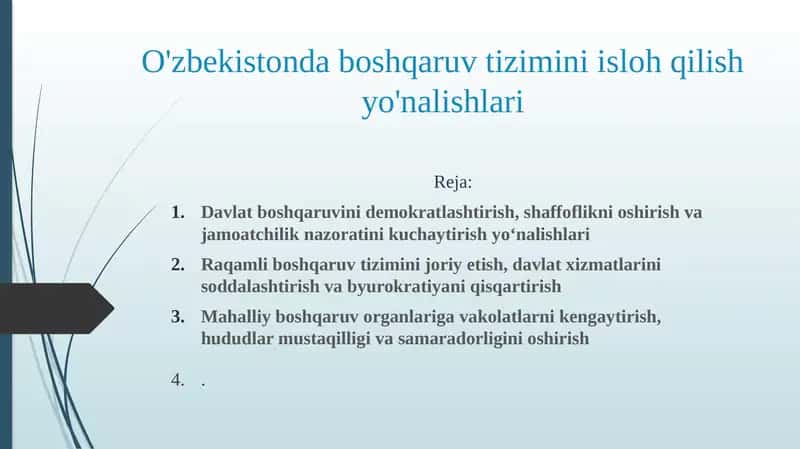 O'zbekistonda boshqaruv tizimini isloh qilish yo'nalishlari