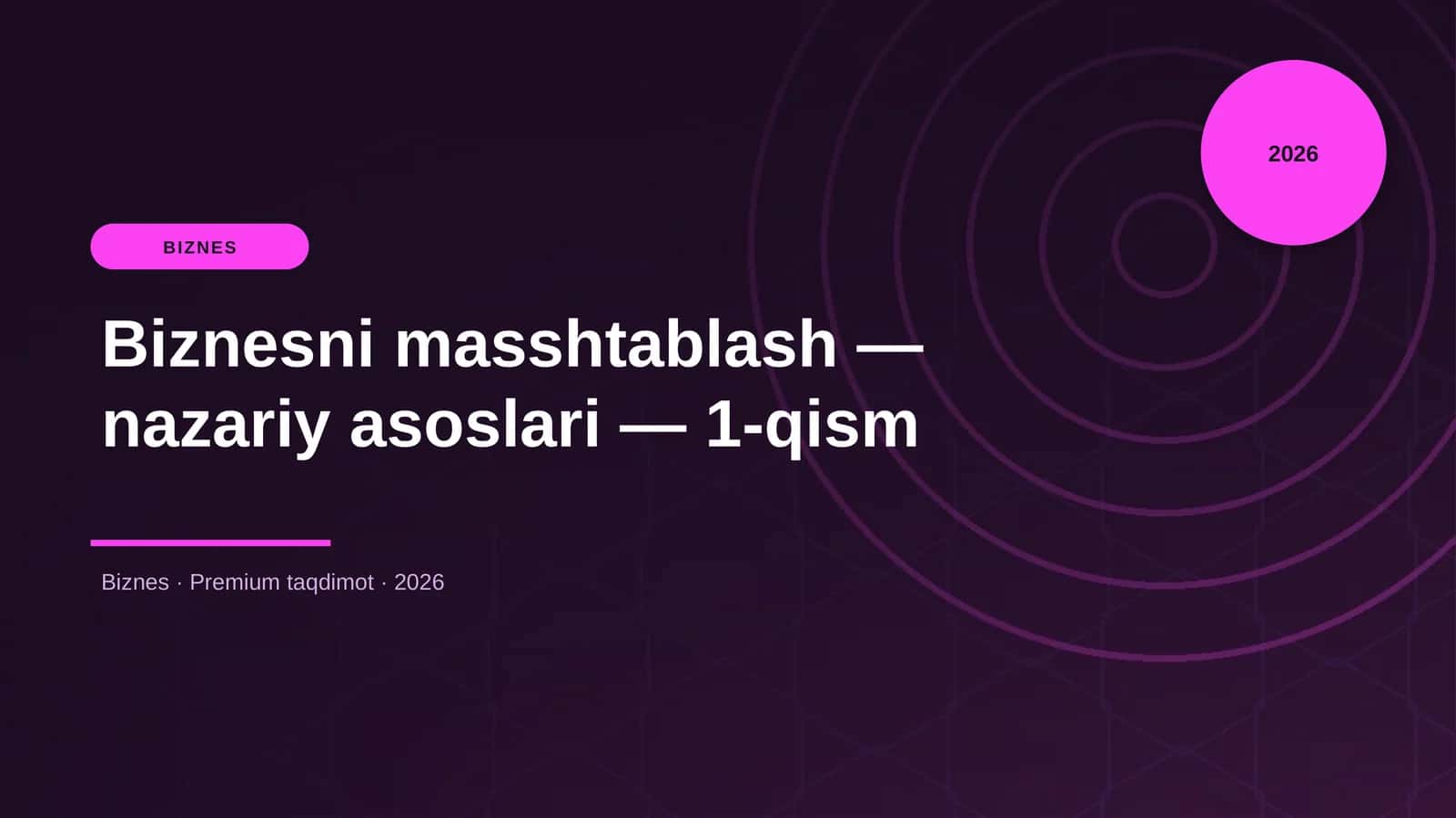 Biznesni masshtablash — nazariy asoslari — 1-qism