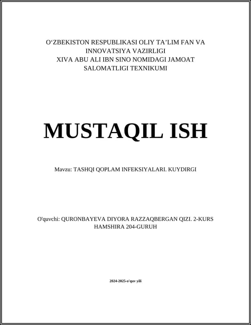 TASHQI QOPLAM INFEKSIYALARI. KUYDIRGI