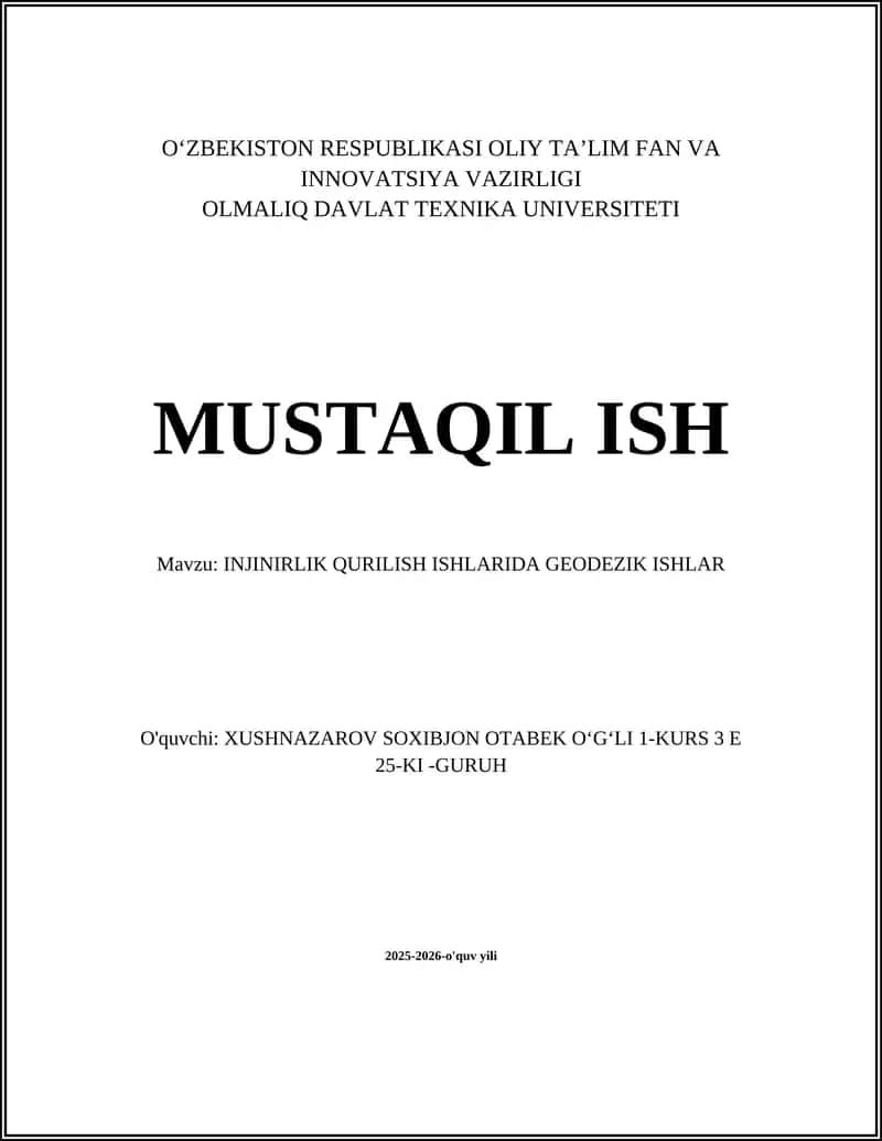 INJINIRLIK QURILISH ISHLARIDA GEODEZIK ISHLAR