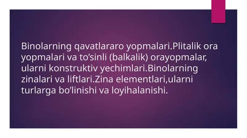 Binolarning qavatlararo yopmalari