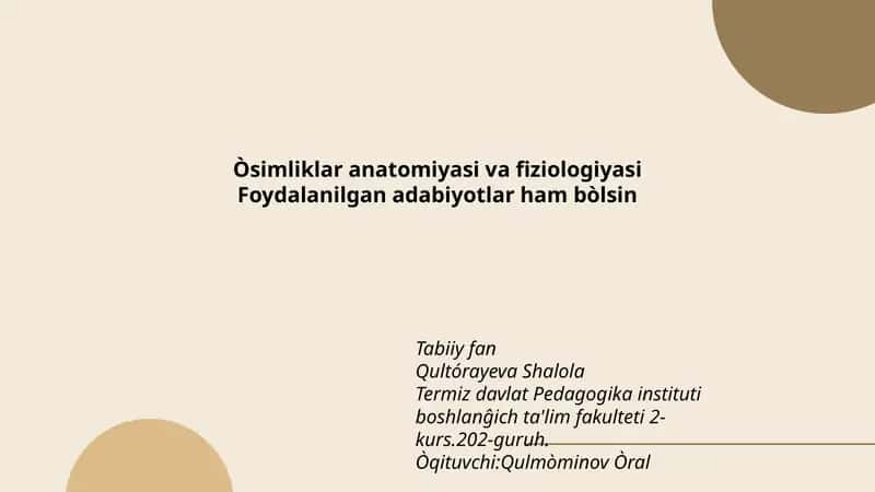 Òsimliklar anatomiyasi va fiziologiyasi