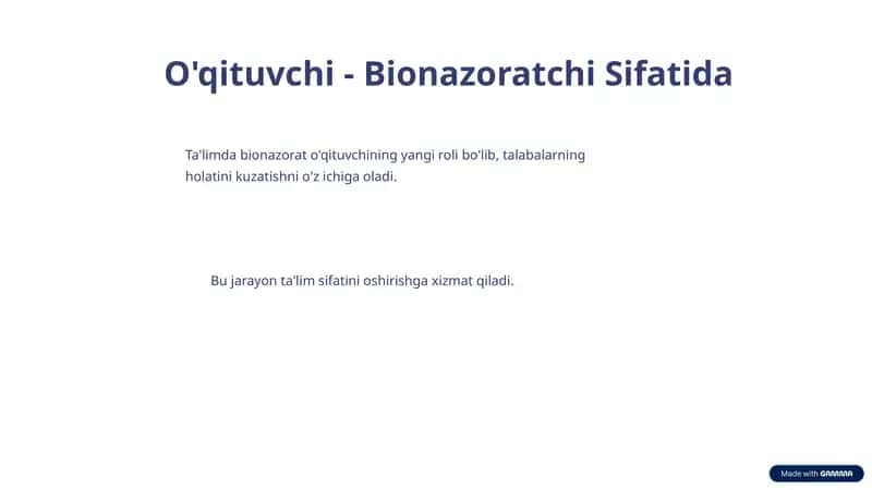 O'qituvchi - Bionazoratchi Sifatida