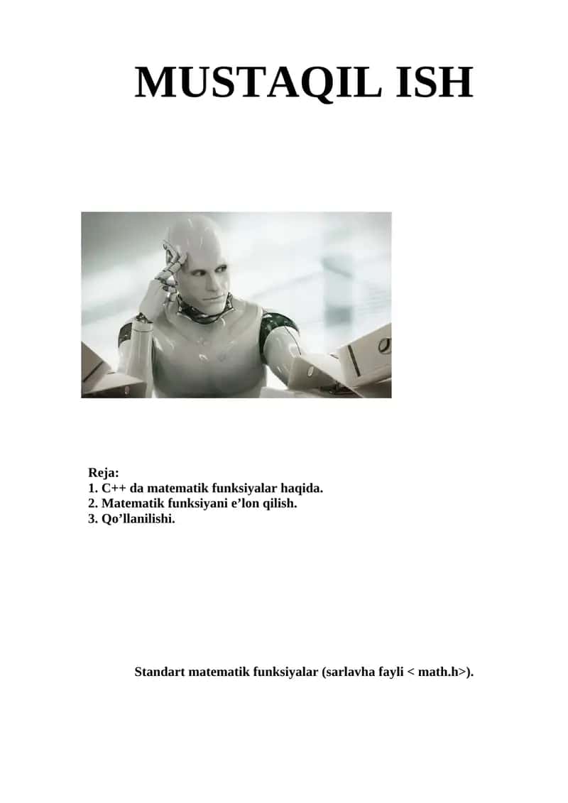C++ dasturlash tilida matematik funksiyalar haqida dars bo'limi.
