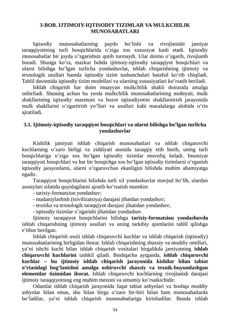 IJTIMOIY-IQTISODIY TIZIMLAR VA MULKCHILIK MUNOSABATLARI