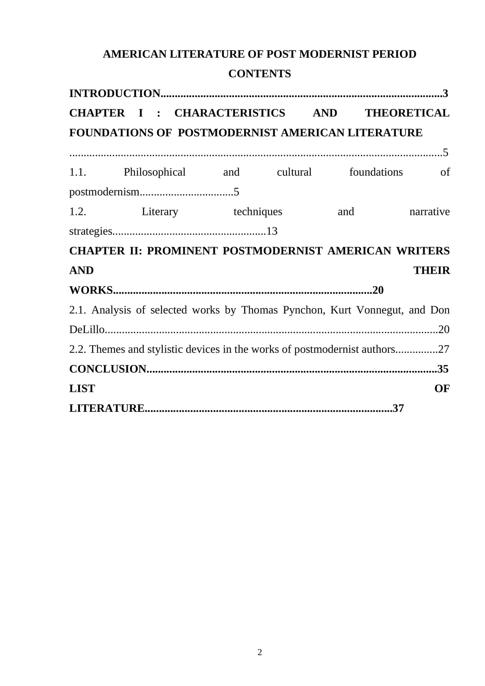 AMERICAN LITERATURE OF POST MODERNIST PERIOD