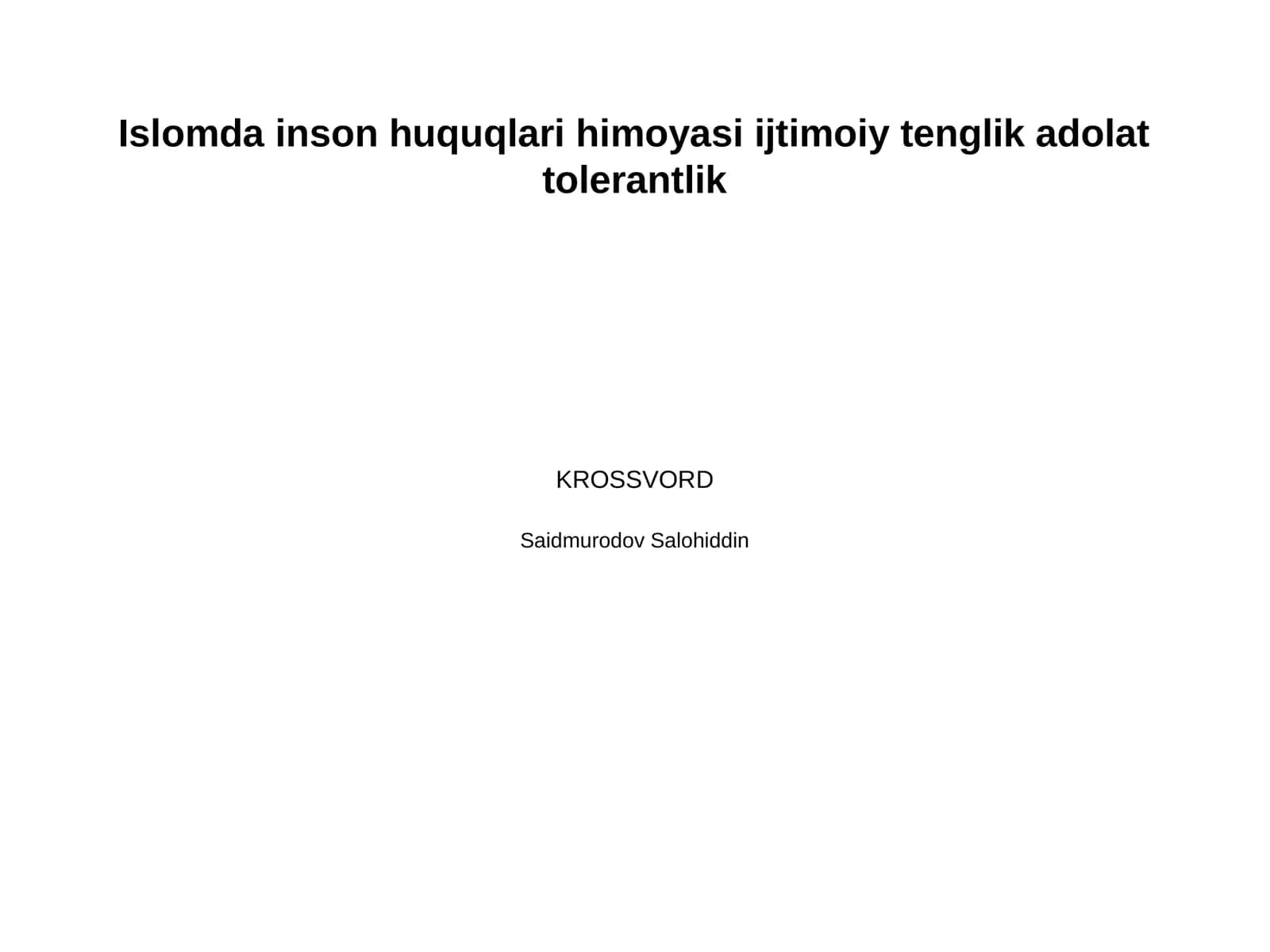 Islomda inson huquqlari himoyasi ijtimoiy tenglik adolat tolerantlik