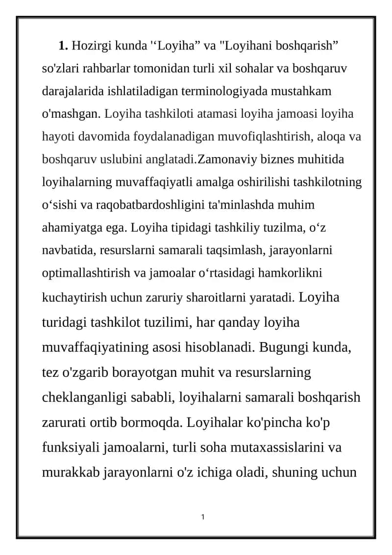 Loyiha va Loyihani boshqarish