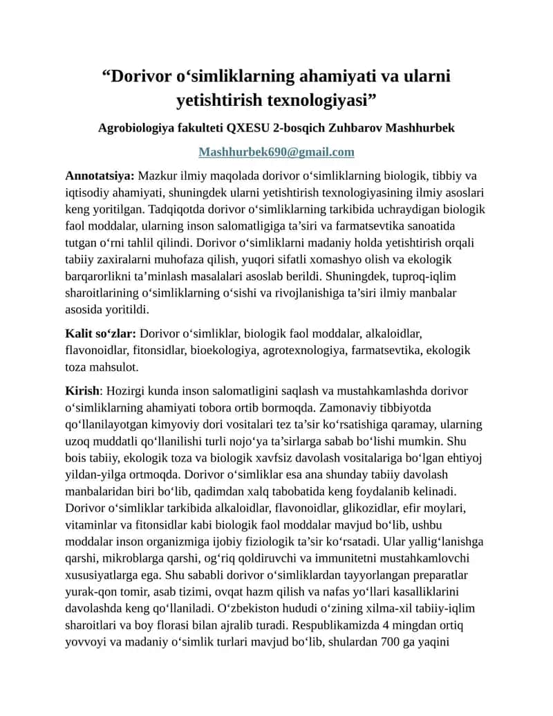Dorivor osimlik yetishtirish