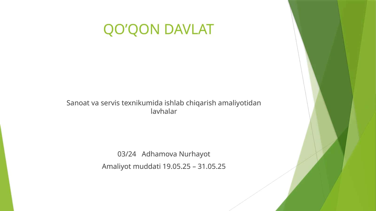 Sanoat va servis texnikumida ishlab chiqarish amaliyotidan lavhalar
