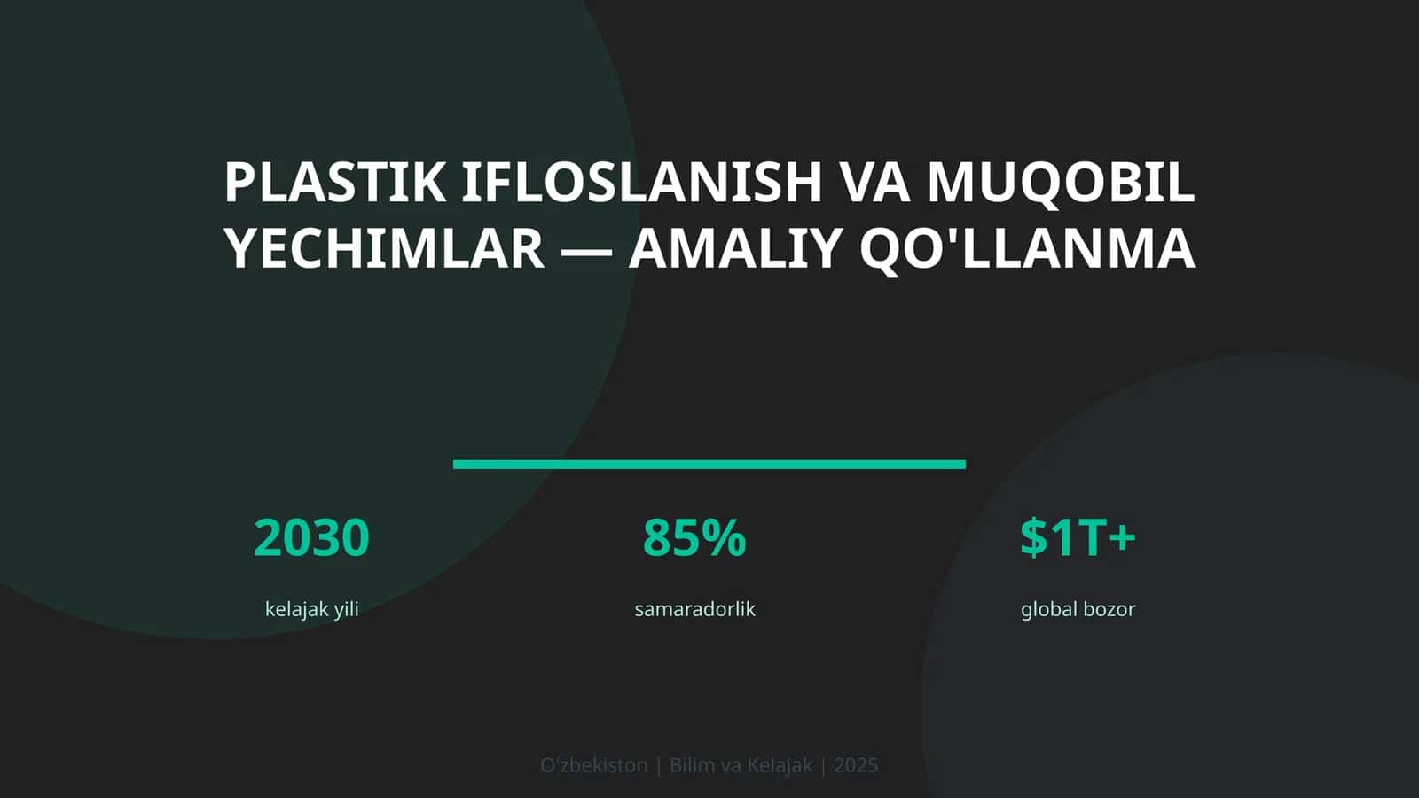 Plastik ifloslanish va muqobil yechimlar — amaliy qo'llanma