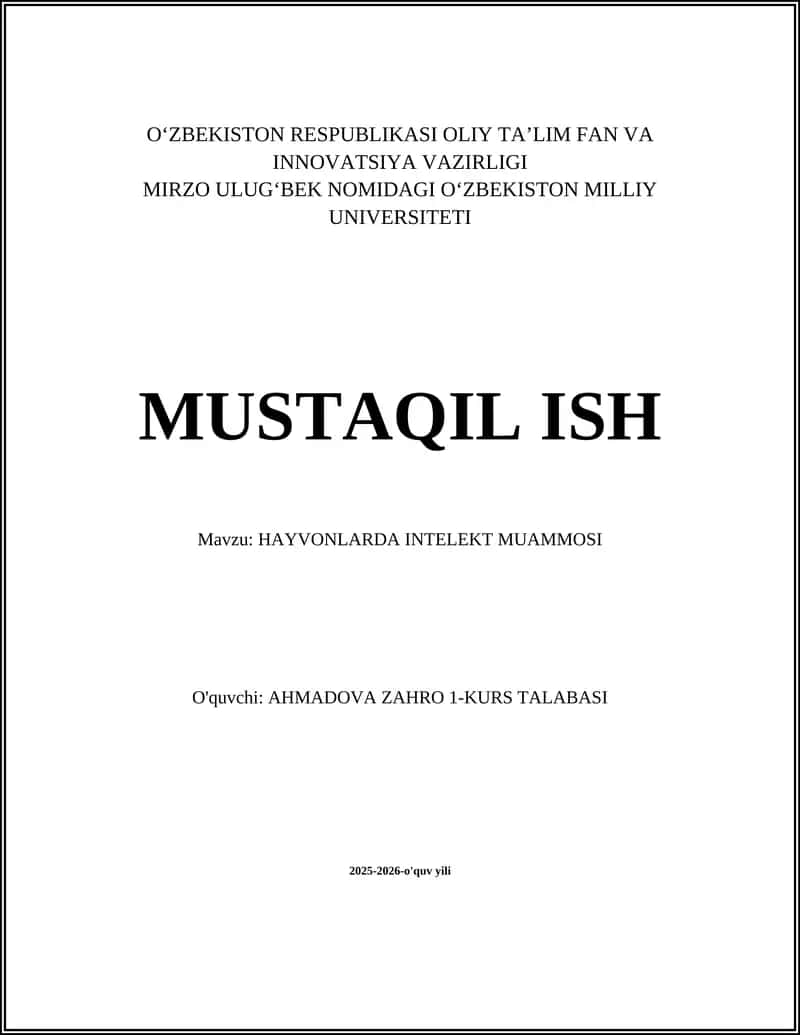 HAYVONLARDA INTELEKT MUAMMOSI