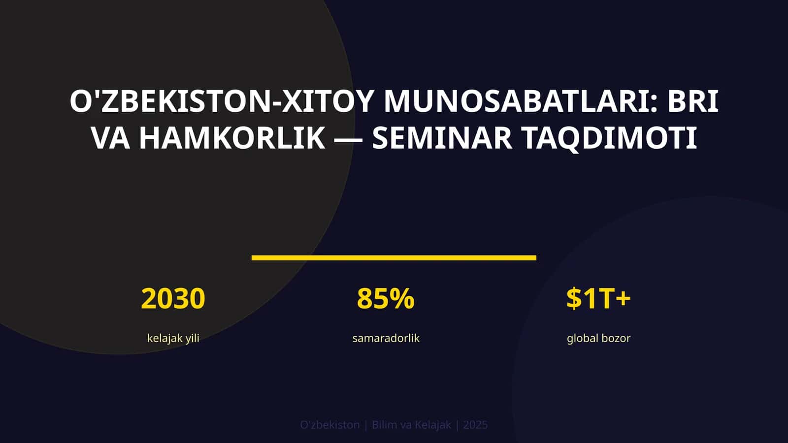 O'zbekiston-Xitoy munosabatlari: BRI va hamkorlik — seminar taqdimoti