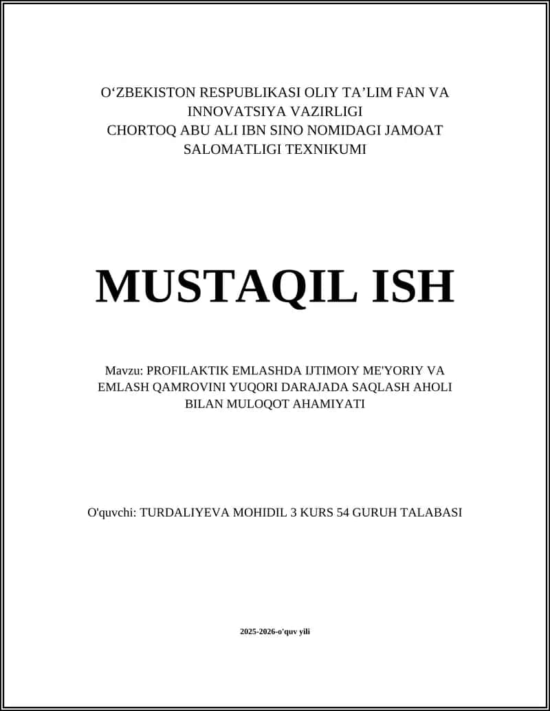 PROFILAKTIK EMLASHDA IJTIMOIY ME'YORIY VA EMLASH QAMROVINI YUQORI DARAJADA SAQLASH AHOLI BILAN MULOQOT AHAMIYATI