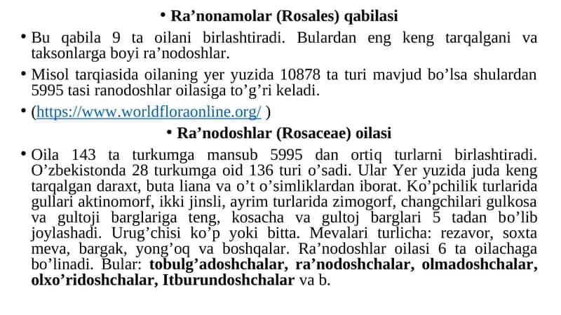 Ra'nodoshlar (Rosaceae) o'lasi