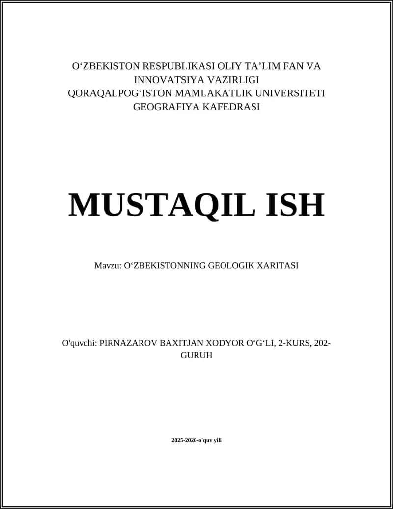 Oʻzbekistonning Geologik Xaritasi