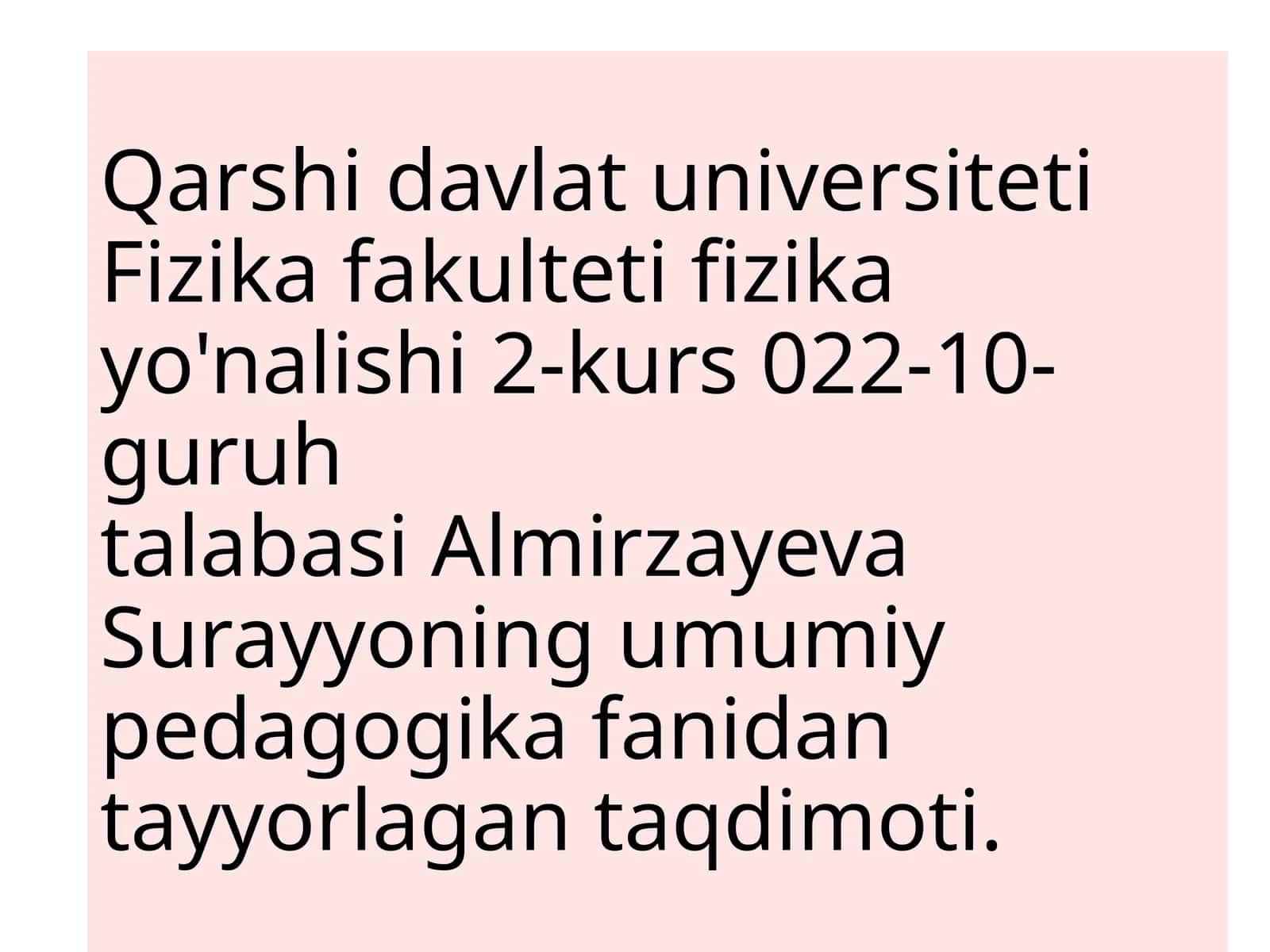 Oila pedagogikasi va uning milliy o‘ziga xos xususiyatlari mavzusida doir tayyor taqdimoti va salydi.