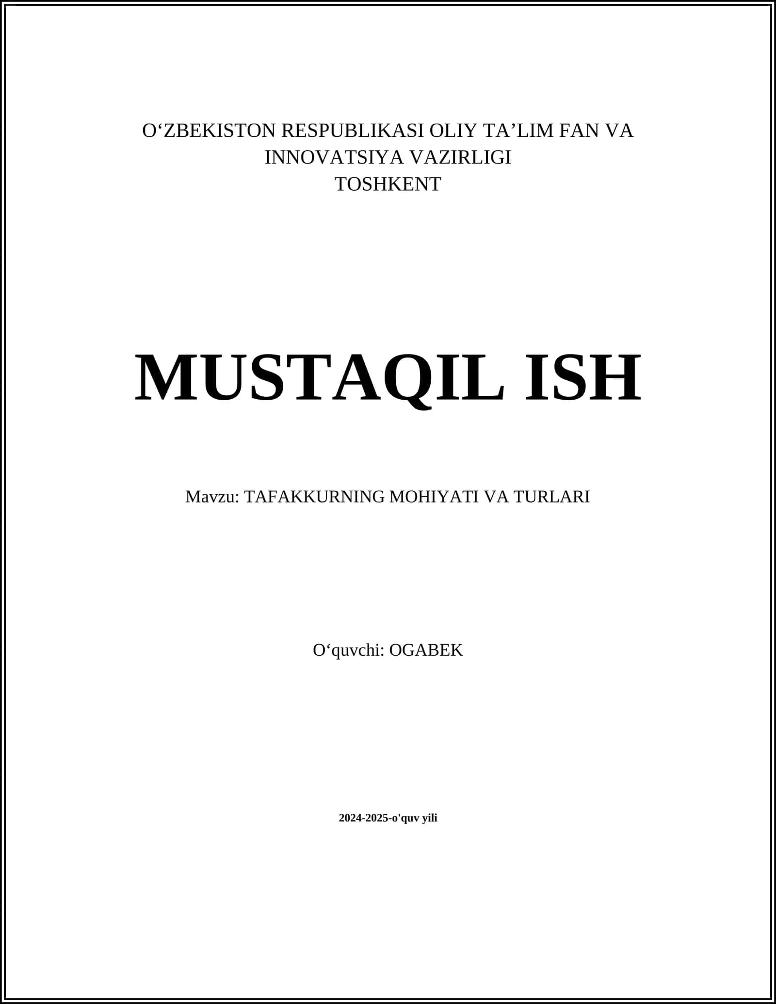 TAFAKKURNING MOHIYATI VA TURLARI