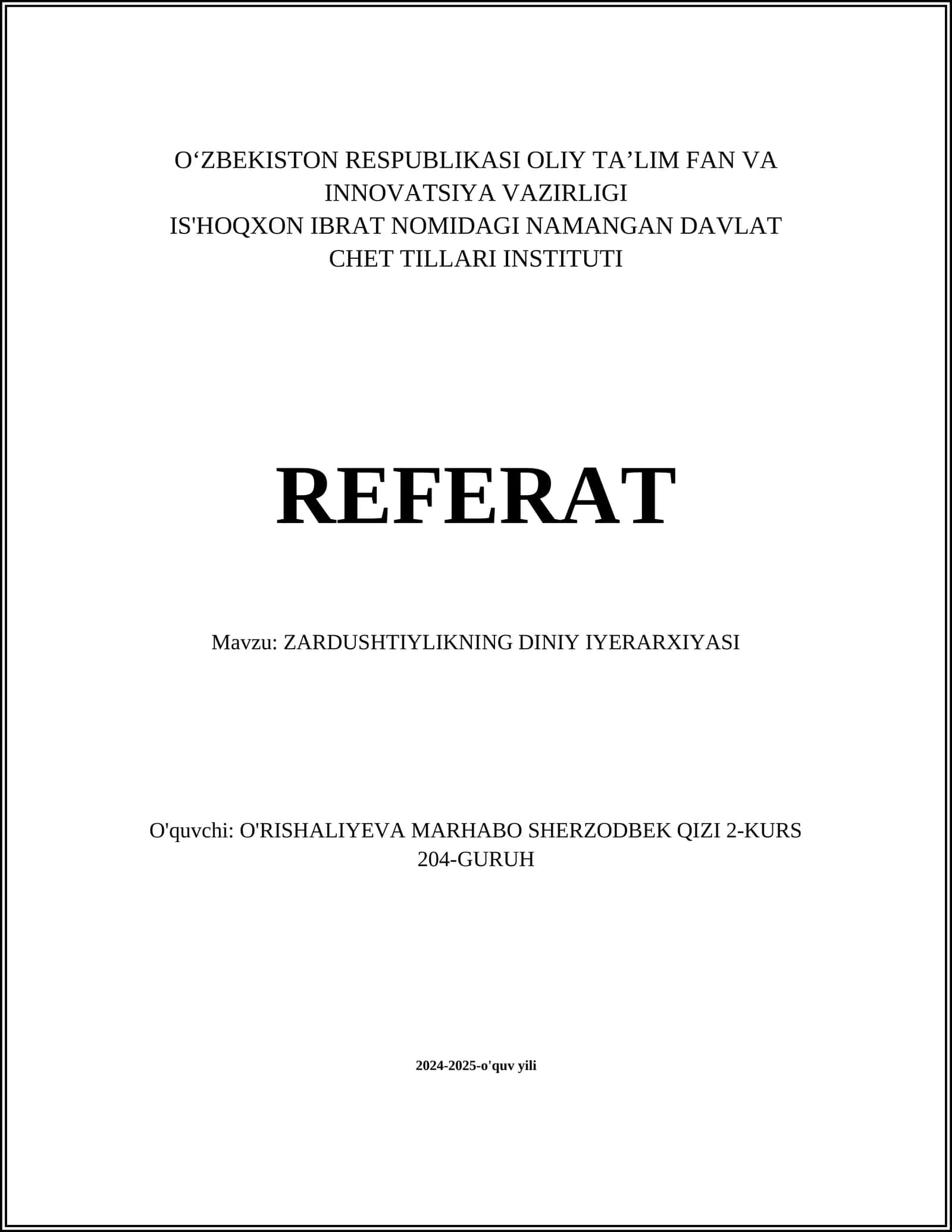 ZARDUSHTIYLIKNING DINIY IYERARXIYASI