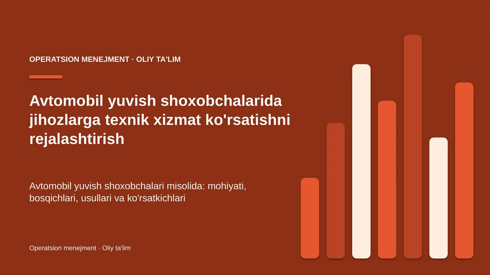 Avtomobil yuvish shoxobchalarida jihozlarga texnik xizmat ko'rsatishni rejalashtirish