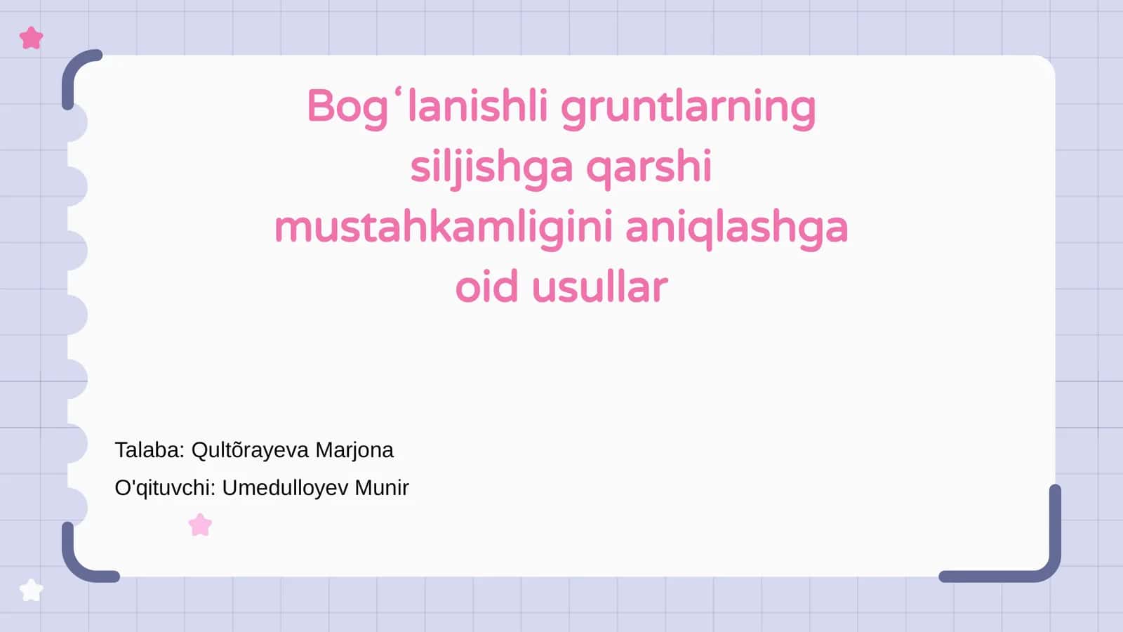 Bogʻlanishli gruntlarning siljishga qarshi mustahkamligini aniqlashga oid usullar