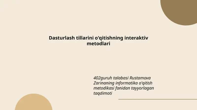 Dasturlash tillarini oʻqitishning interaktiv metodlari