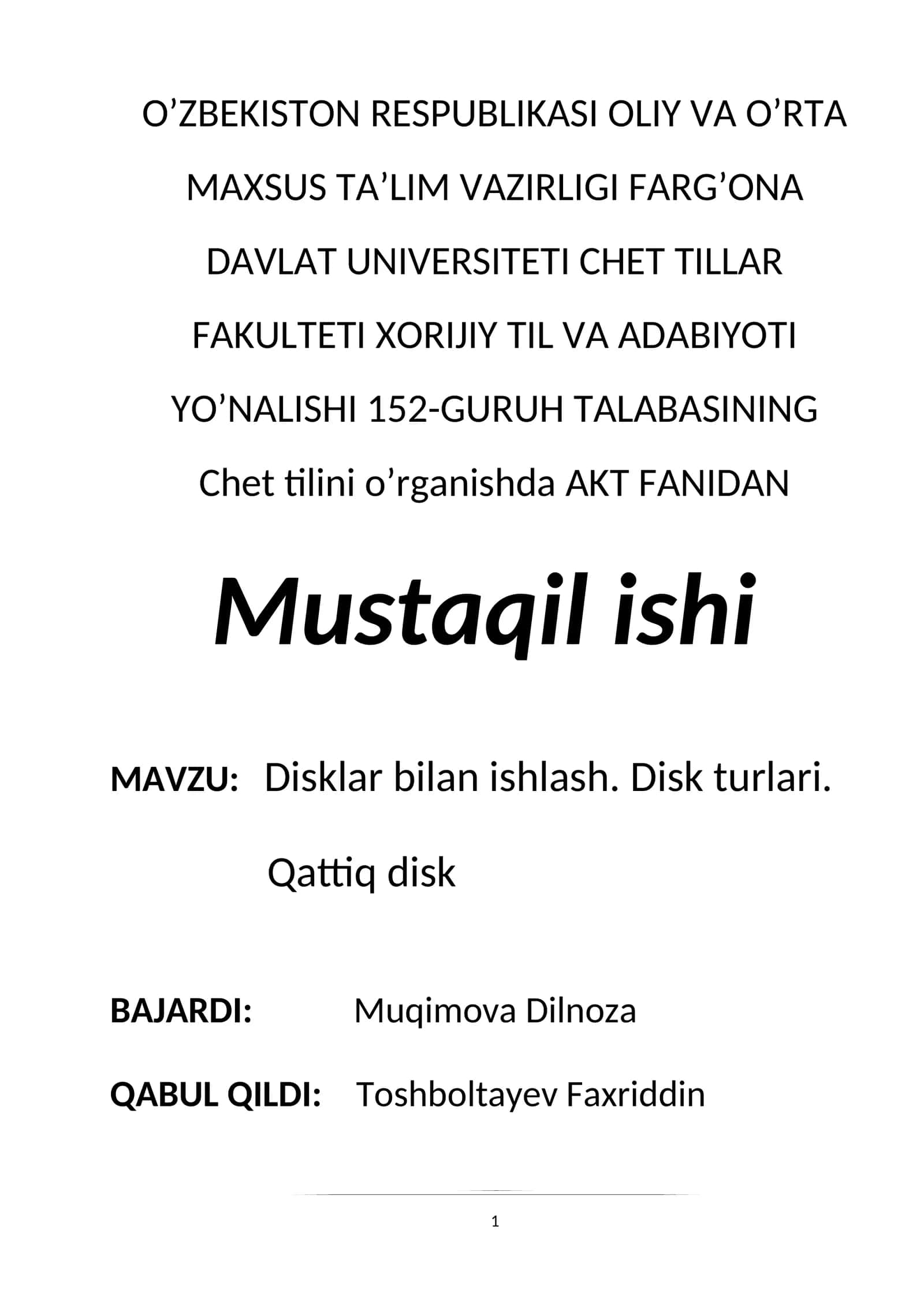 Disklar bilan ishlash. Disk turlari