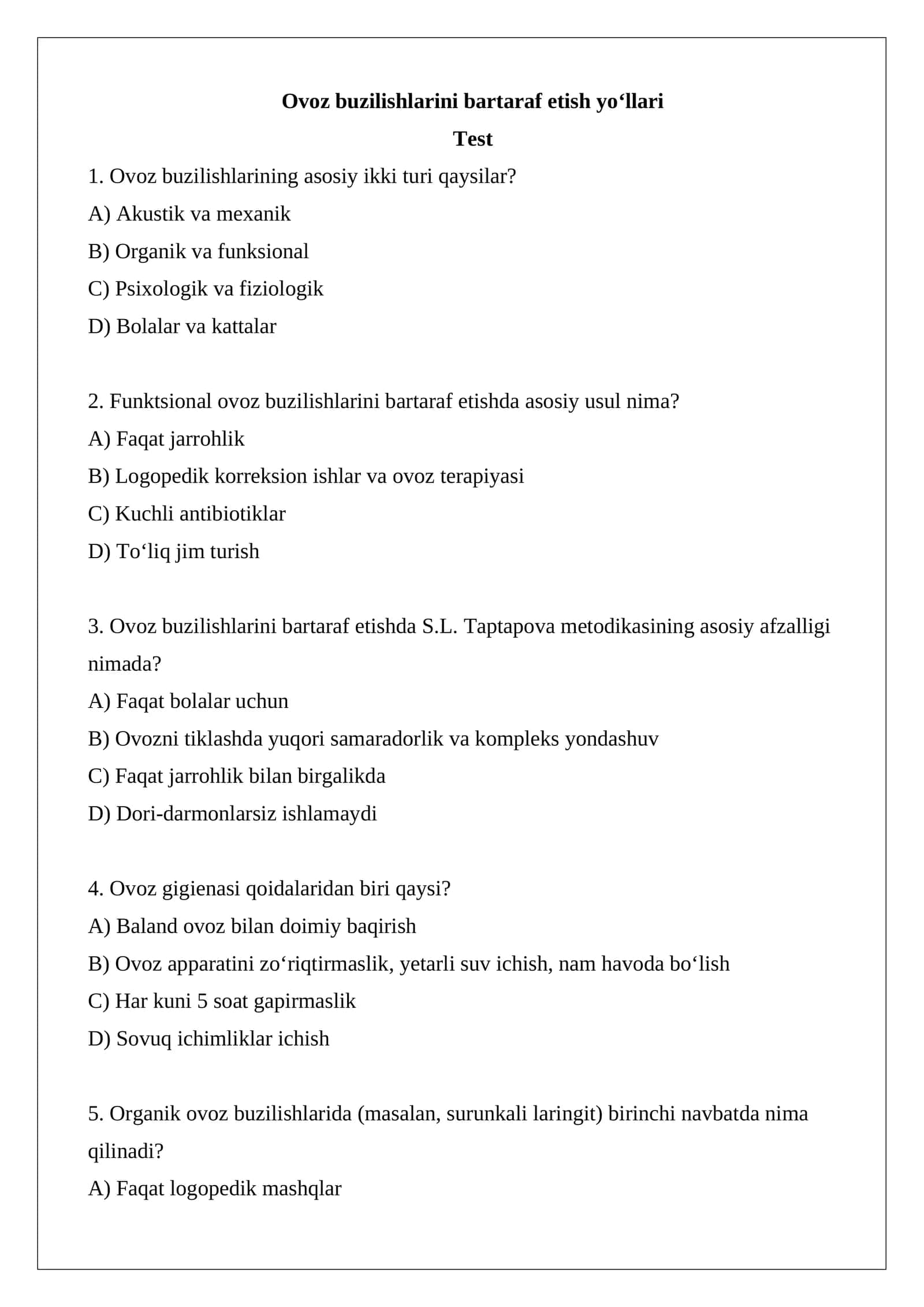 Ovoz buzilishlarini bartaraf etish yo‘llari
