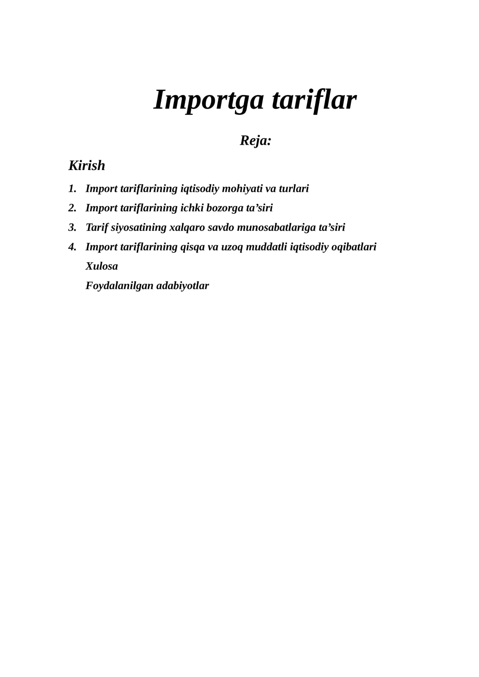 Importga tariflar