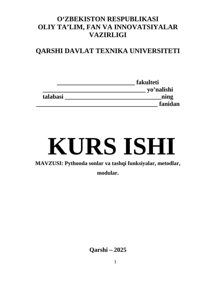 Pythonda sonlar va tashqi funksiyalar, metodlar, modular