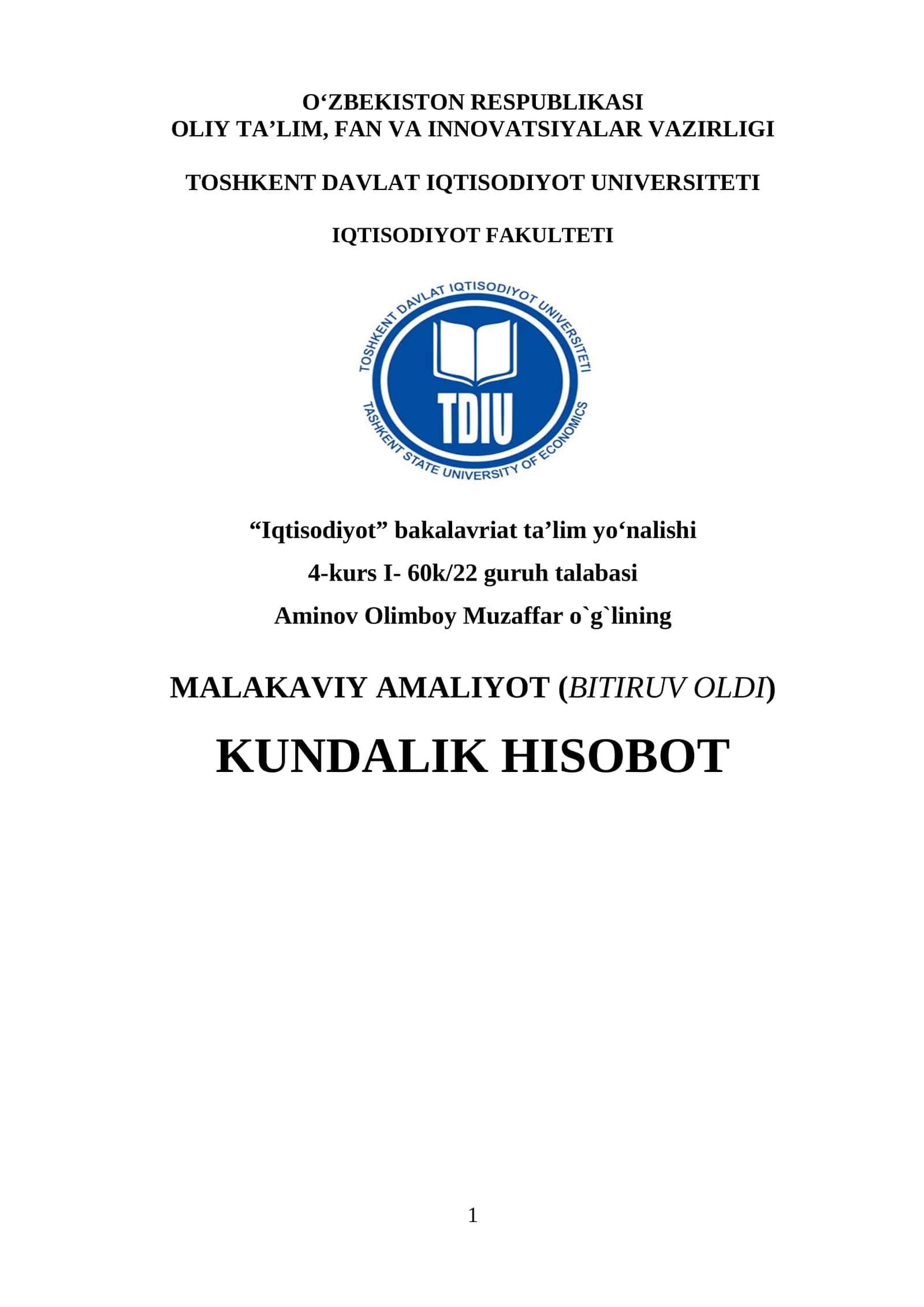 AGRO BANK ATB MALAKAVIY AMALIYOT HISOBOT