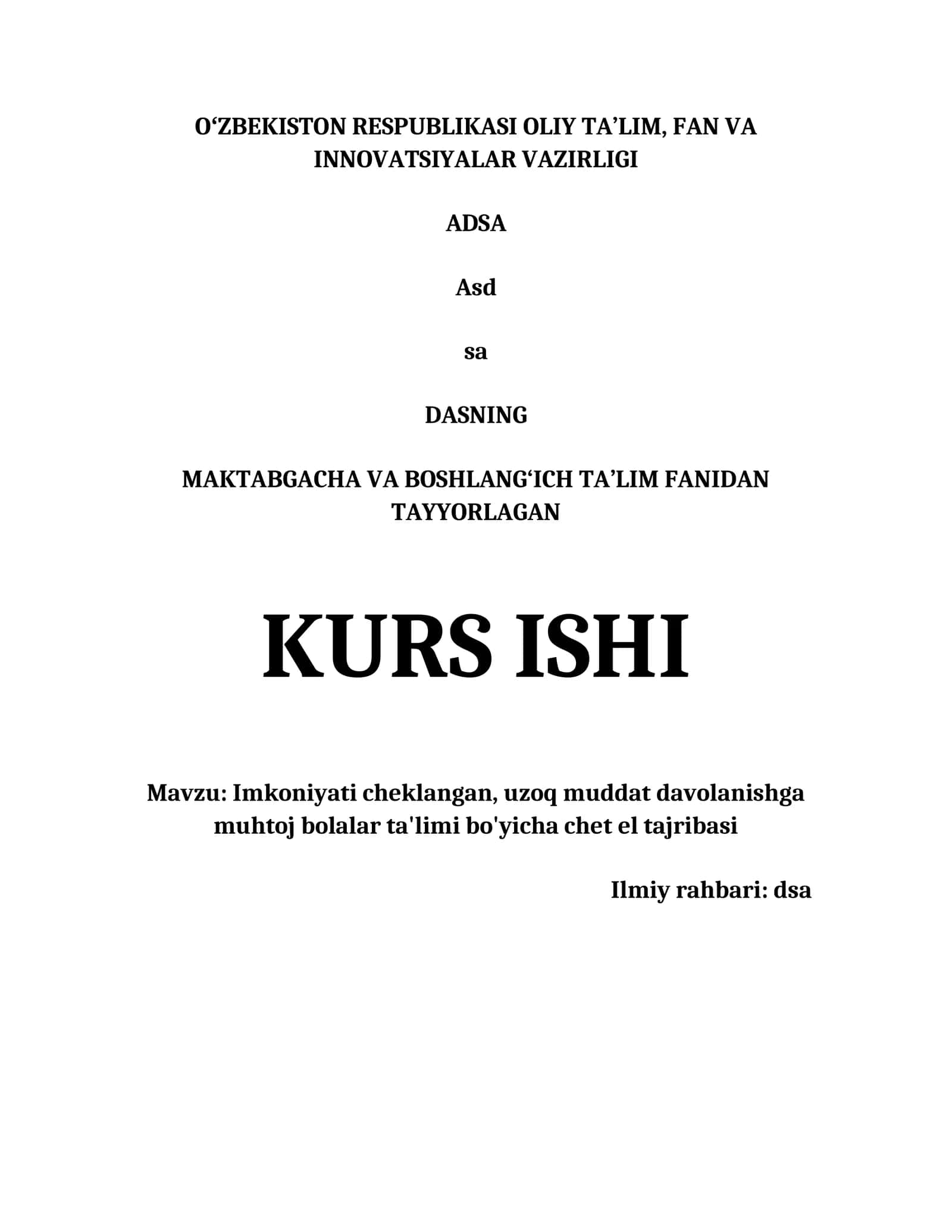 MAKTABGACHA VA BOSHLANG‘ICH TA’LIM FANIDAN TAYYORLAGAN KURS ISHI