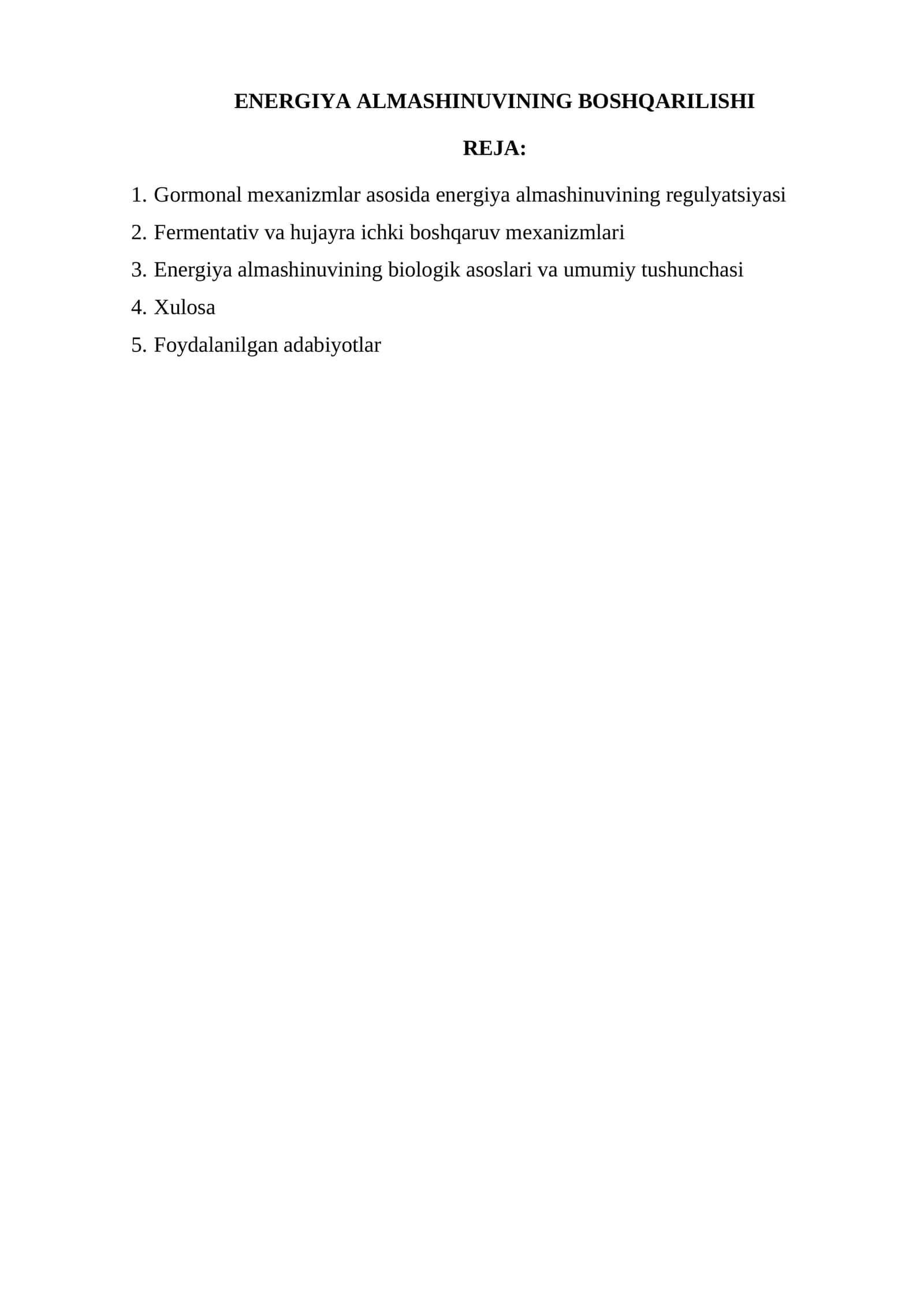 ENERGIYA ALMASHINUVINING BOSHQARILISHI
