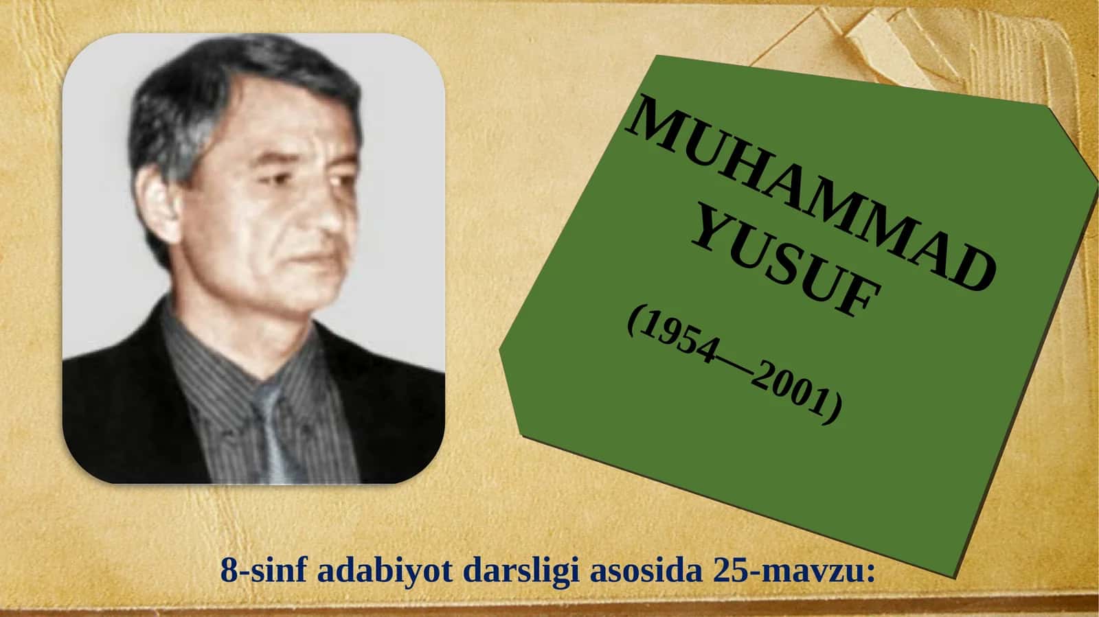 8-sinf Adabiyot fanidan Muhammad Yusuf hayoti va ijodi dars ishlanmasi