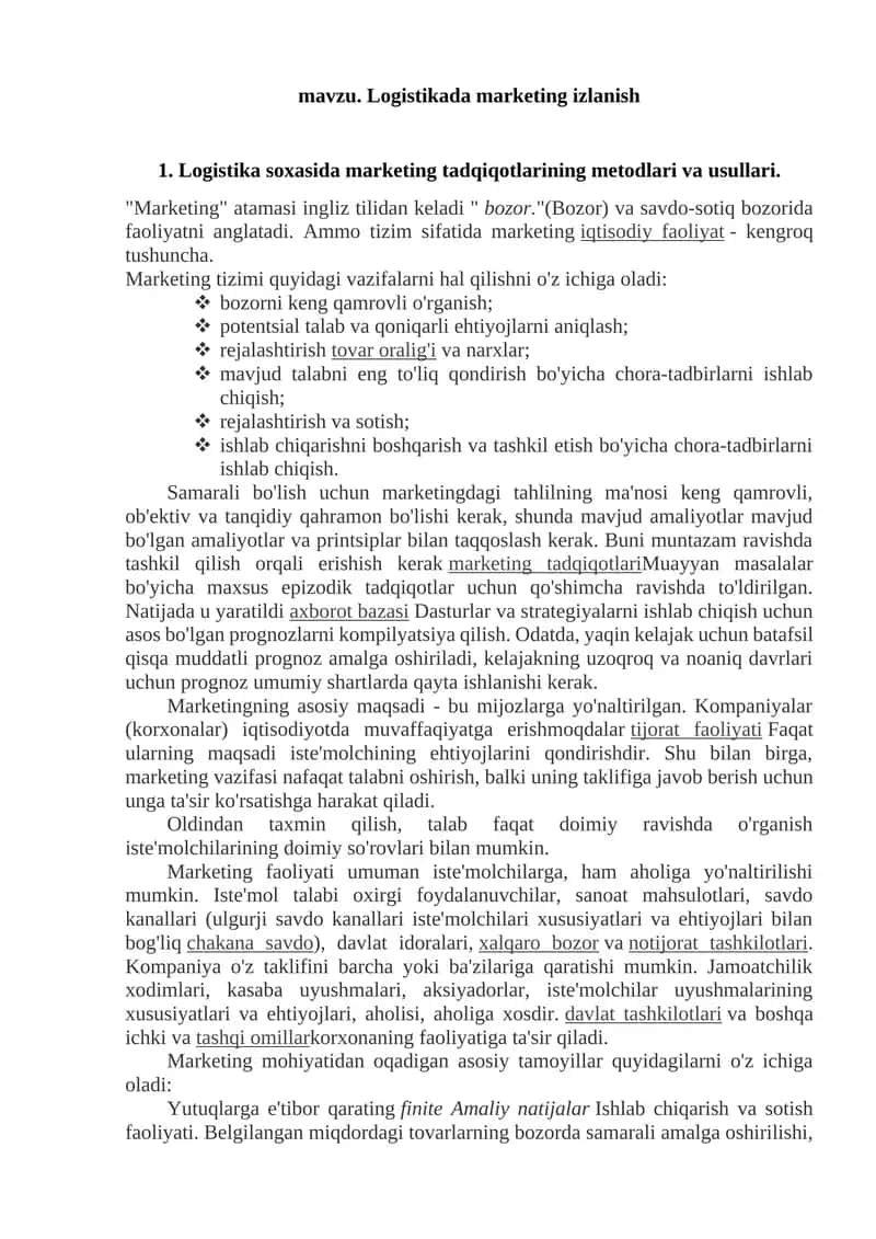 Logistikada marketing izlanish