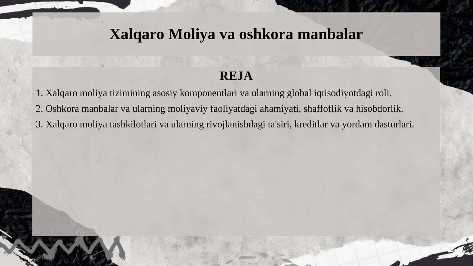 Xalqaro Moliya va oshkora manbalar