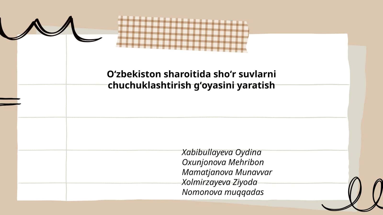 Oʻzbekiston sharoitida shoʻr suvlarni chuchuklashtirish gʻoyasini yaratish