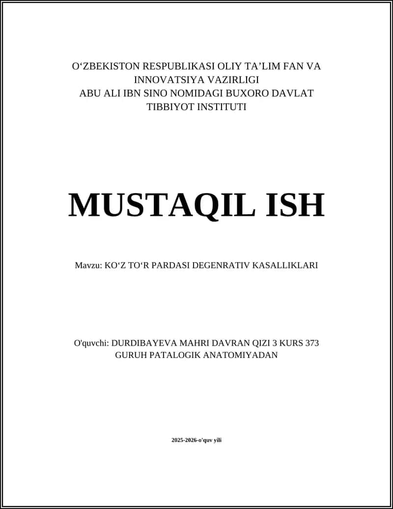 KOʻZ TOʻR PARDASI DEGENRATIV KASALLIKLARI