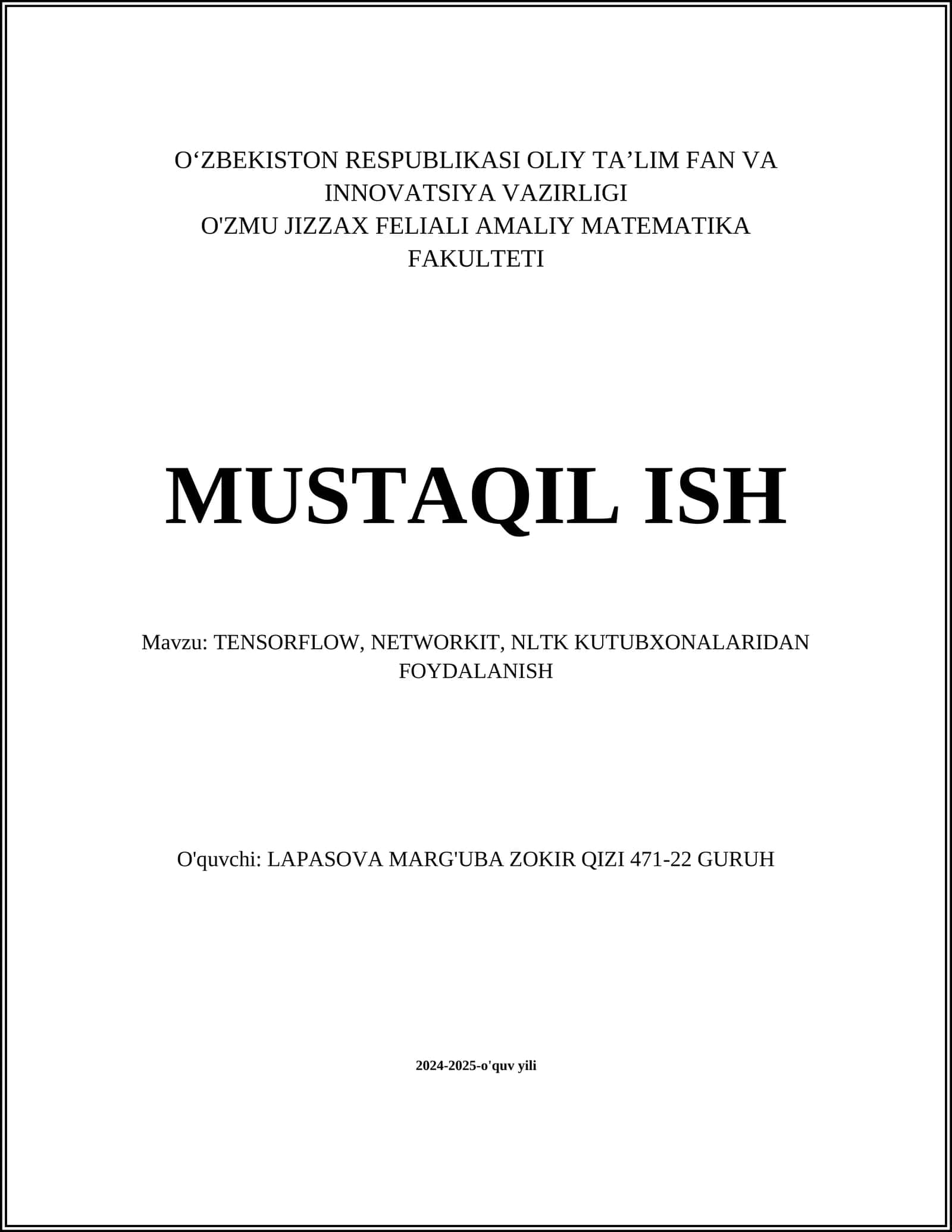TensorFlow kutubxonasi o'rnatish
