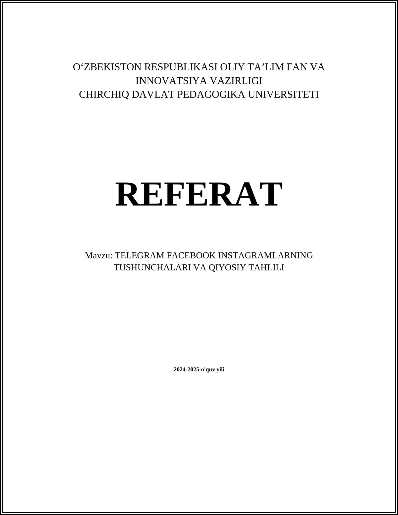TELEGRAM FACEBOOK INSTAGRAMLARNING TUSHUNCHALARI VA QIYOSIY TAHLILI