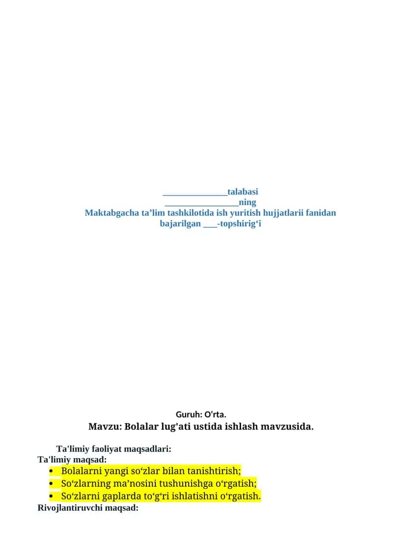 Bolalar lugʻati ustida ishlash 1