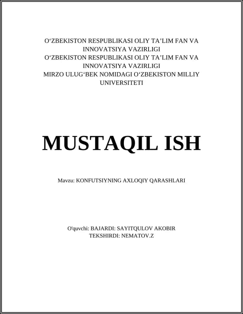 KONFUTSIYNING AXLOQIY QARASHLARI