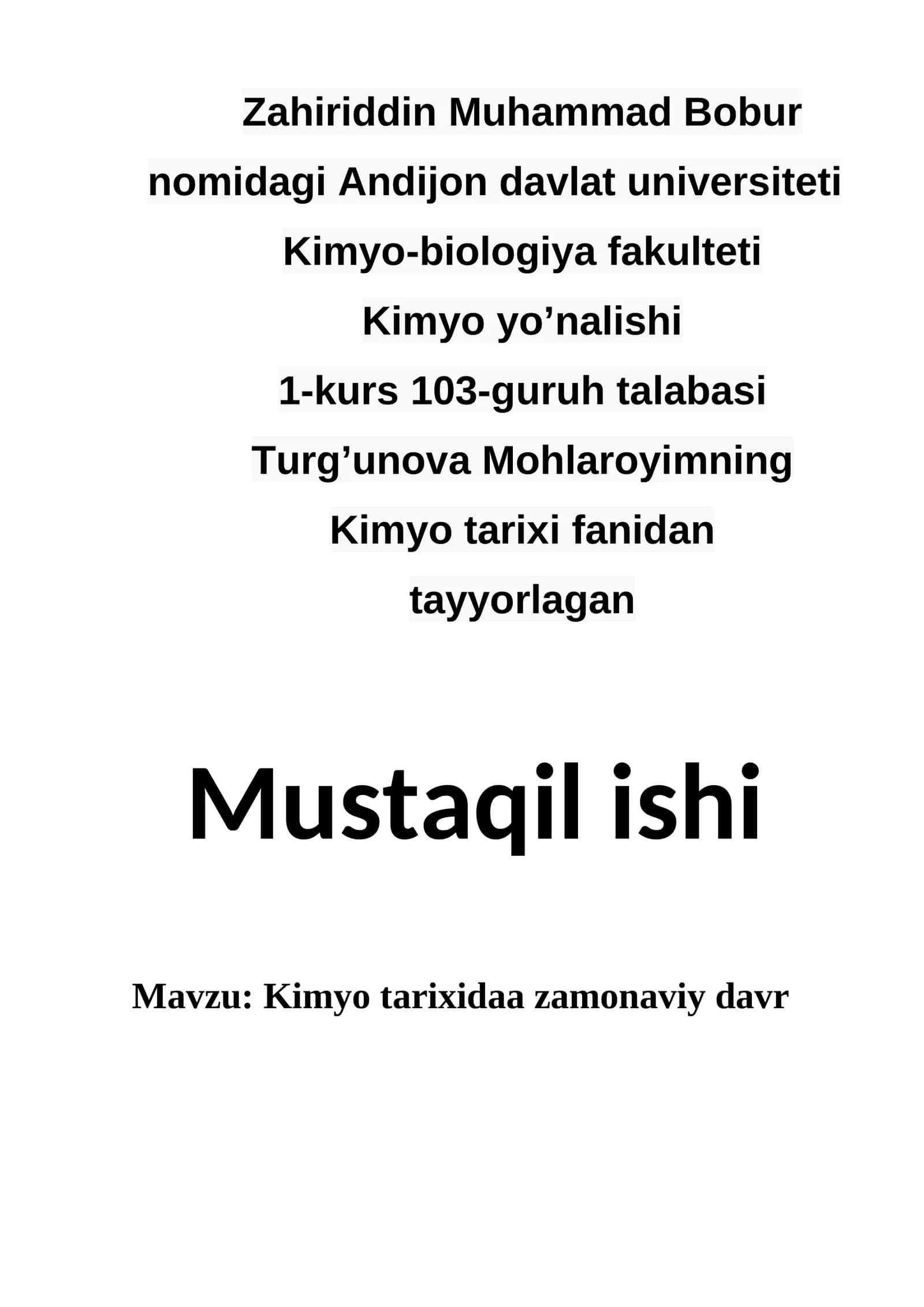 Kimyo tarixida zamonaviy davr