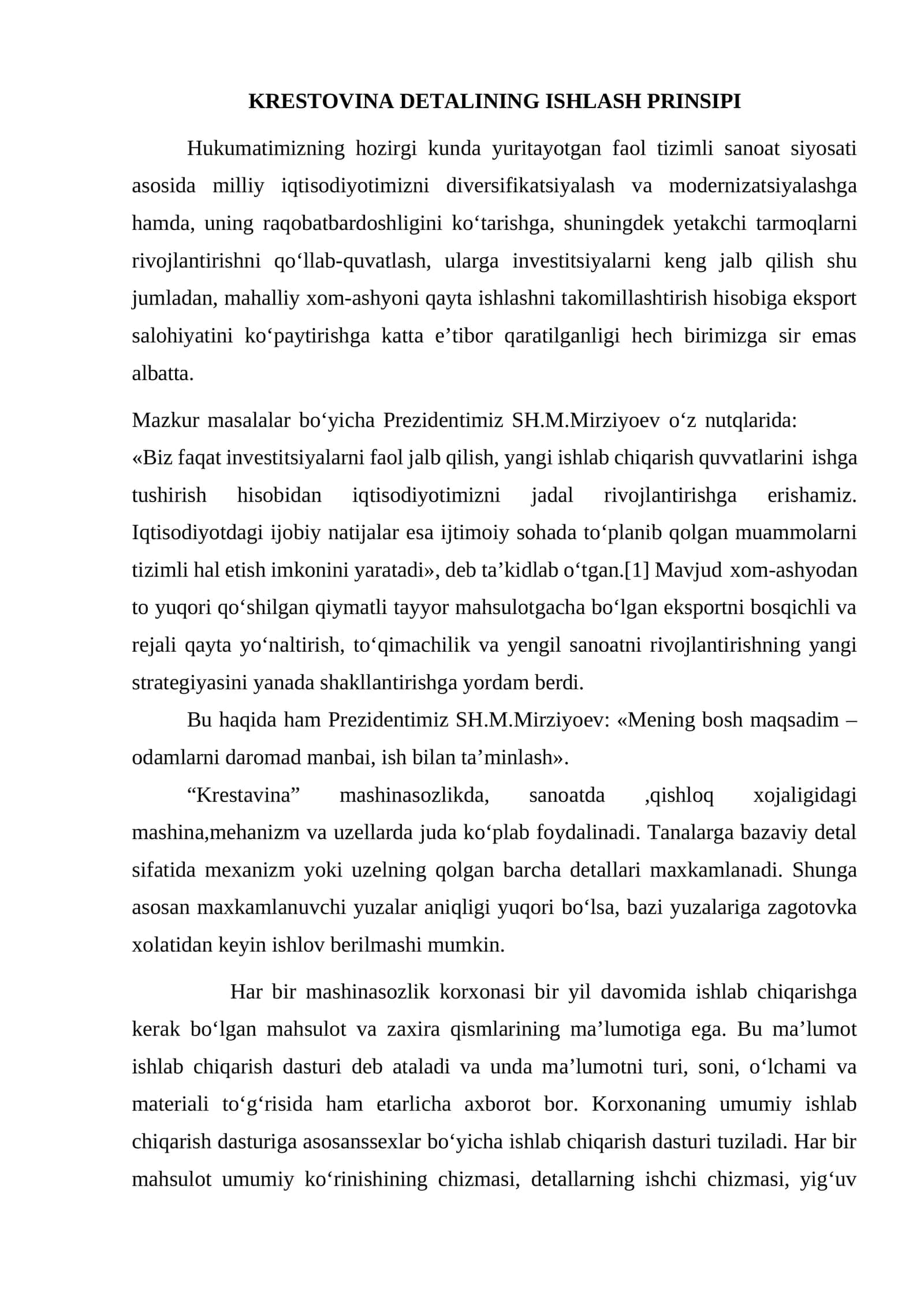 Krestovina Detalining Ishlash Prinsipi