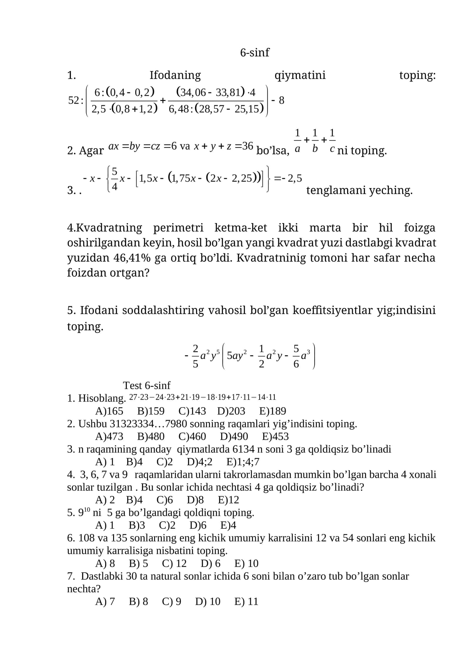 6-sinf test