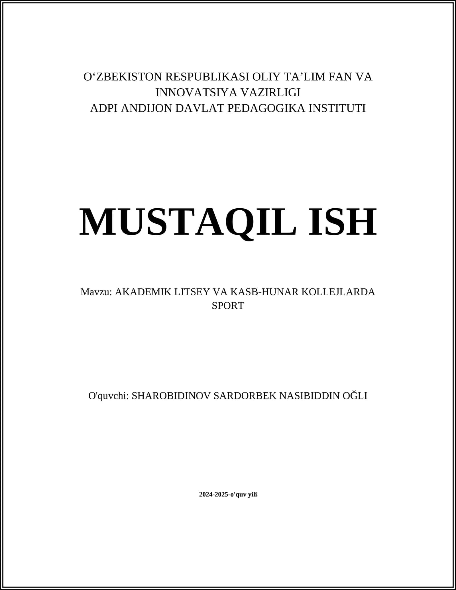 AKADEMIK LITSEY VA KASB-HUNAR KOLLEJLARDA SPORT