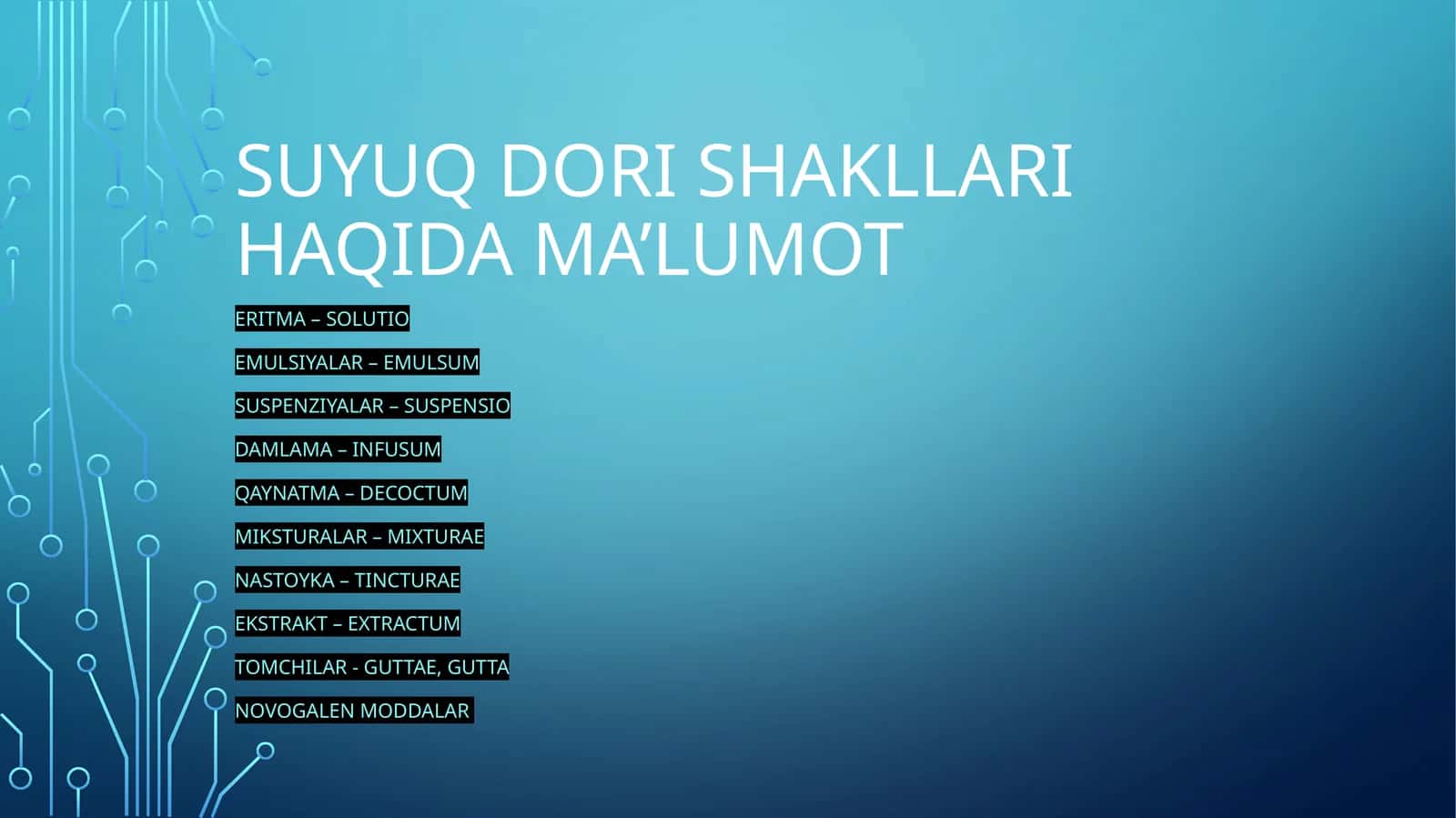 Suyuq dorishakllari haqida ma’lumot