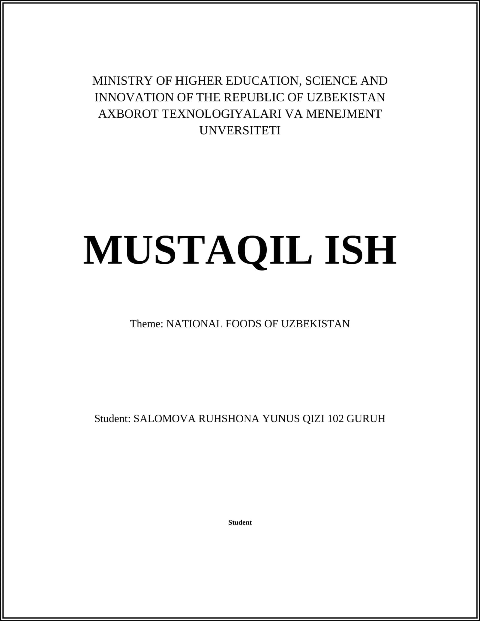 NATIONAL FOODS OF UZBEKISTAN